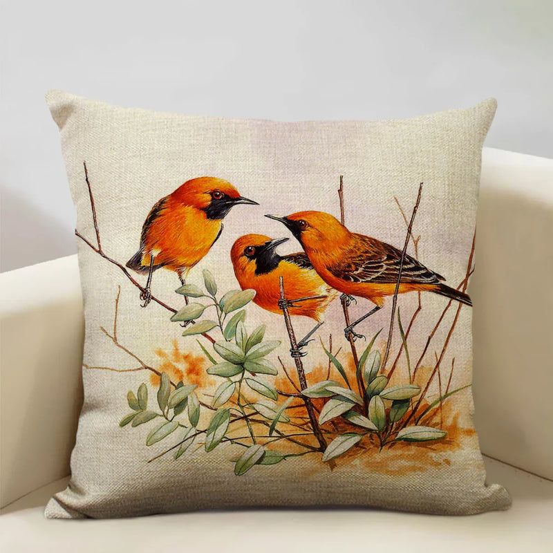 Axyaa Bird Parrot Sofa Cushion Cover 45x45cm Linen Pillowcase for Home & Hospitality