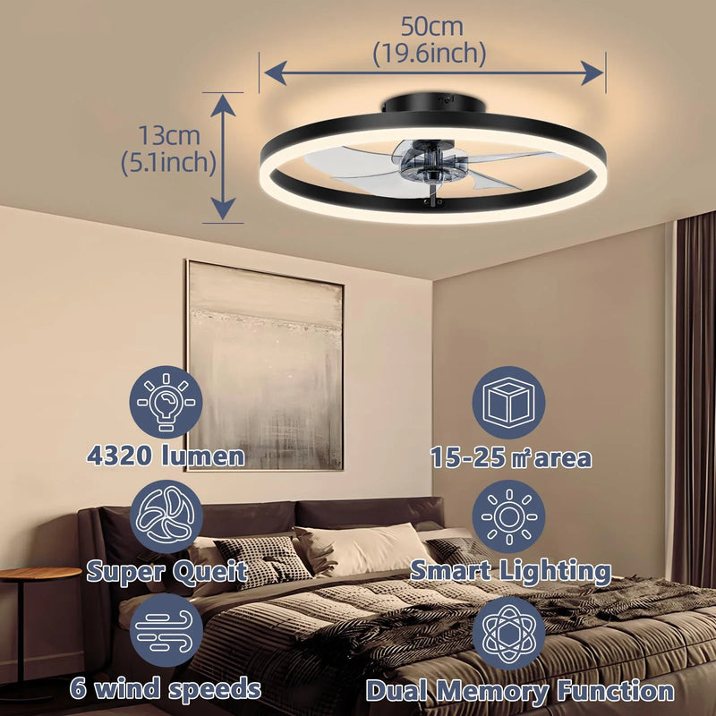 Axyaa 50cm Smart Ceiling Fan with Light Remote Control for Bedroom