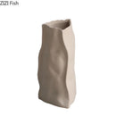 Axyaa Triangle Wrinkle Ceramic Vase for Desk Decoration and Floral Arrangement