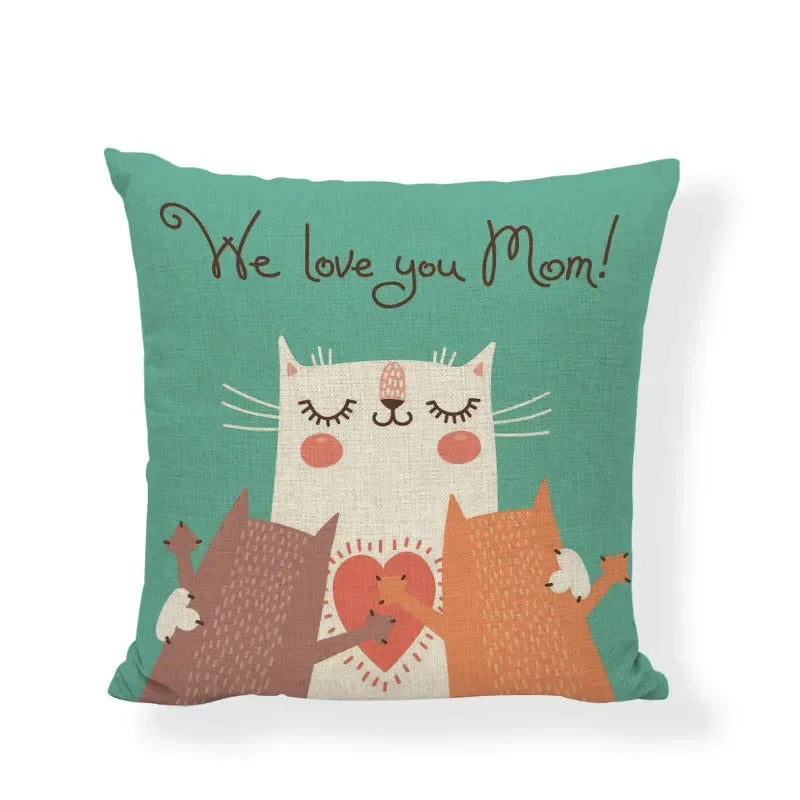 Axyaa Cartoon Cat Linen Cushion Cover - Home Decor Essential for Sofa, Living Room, or Bed