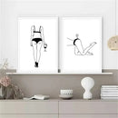 Axyaa Minimalist Wine Cup Woman Body Line Art Canvas Wall Print for Home Decor