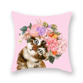 Floral Animal Painting Pillowcase Pink Cat Dog Llama Sofa Cushion Cover Home Decor