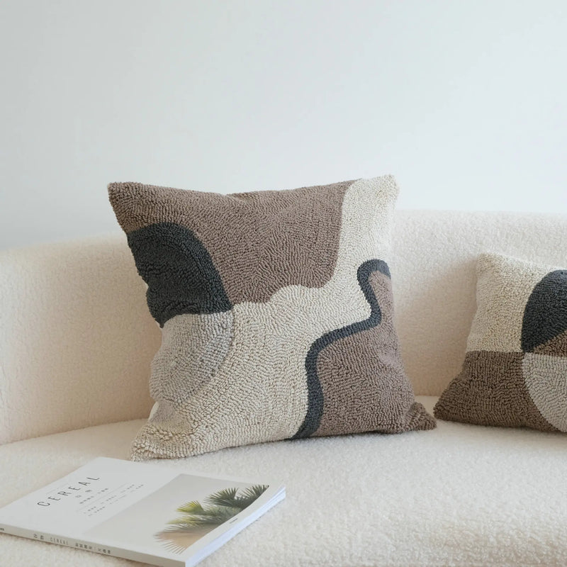 Axyaa Tufted Block Cushion Cover - Beige Black Brown Grey Modern Home Decor
