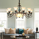 Axyaa Vintage Ceramic Chandelier with Metal Iron Arm & Glass Lampshade