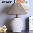 Axyaa Japanese Ceramic LED Floor Lamp with Fabric Lampshade for Home Decor