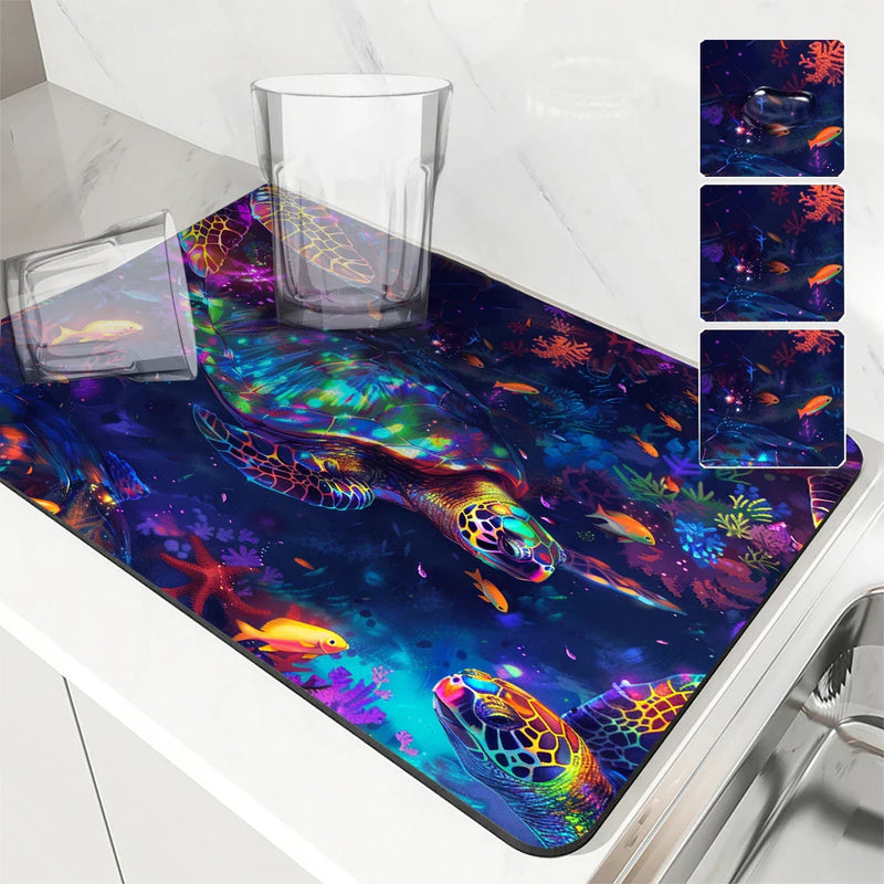 Axyaa Sea Fish Colorful Absorbent Kitchen Draining Mat