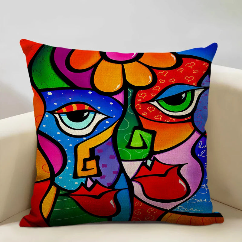 Nordic Style Abstract Painting Girl Cushion Cover by Axyaa