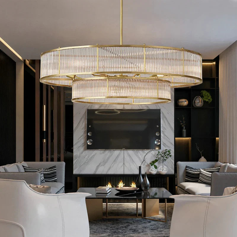 Axyaa Round Metal LED Pendant Lamp with Glass Tubes for Living/Dining Room