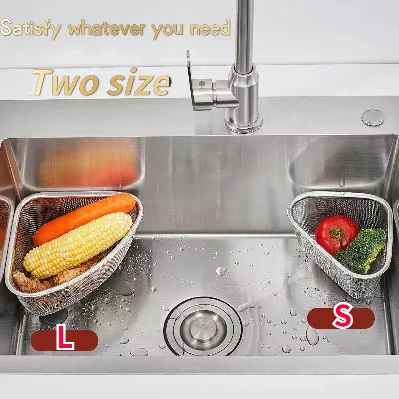 Axyaa Stainless Steel Triangle Sink Basket Residue Filter Net Veggie Wash Shelf