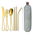 Axyaa Stainless Steel Portable Travel Dinnerware Set with Straw Pouch and Cutlery
