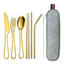 Axyaa Stainless Steel Portable Travel Dinnerware Set with Straw Pouch and Cutlery