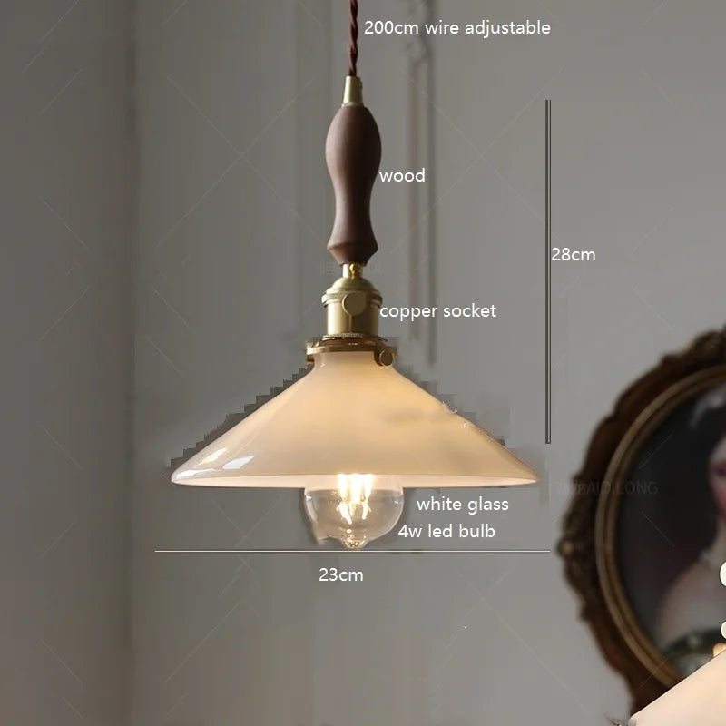 Axyaa White Green Glass LED Pendant Light with Copper Socket