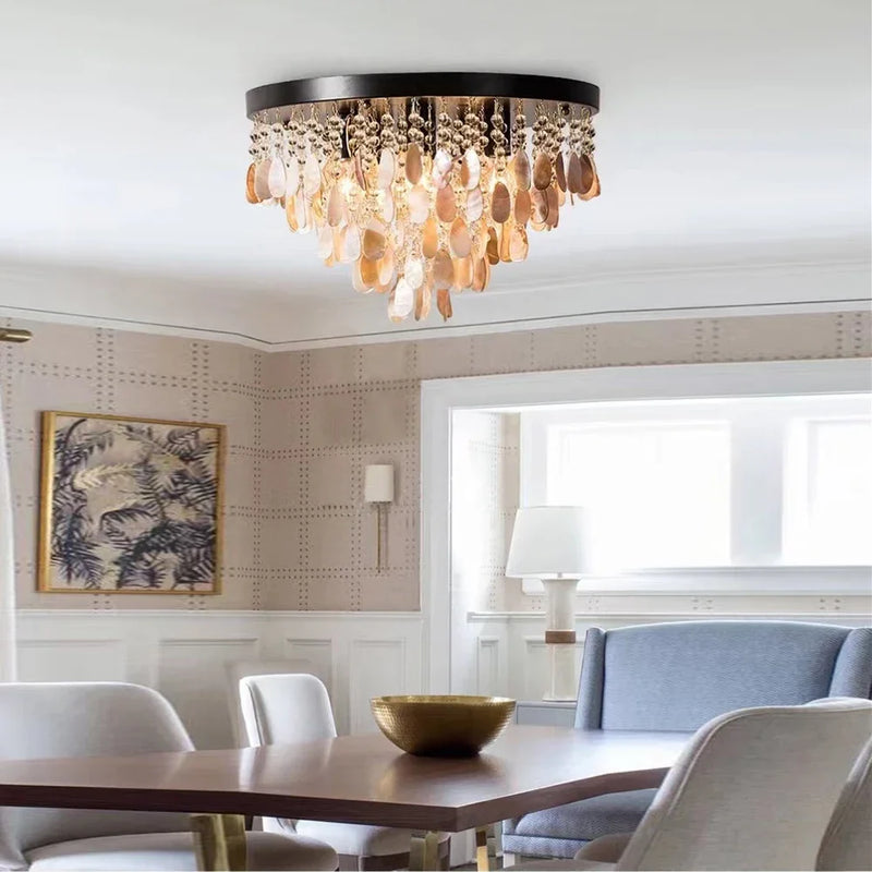 Axyaa Crystal LED Ceiling Lamps: Modern Chandeliers for Home Decor & Shell Accents.