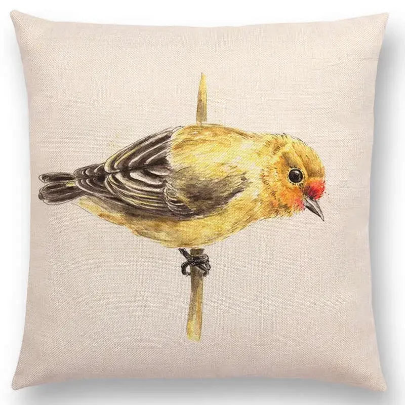 Birds Painting Cushion Cover - Axyaa Collection: Robin, Titmouse, Toucan, Sparrow, Firecrest, Cardinal, Bullfinch