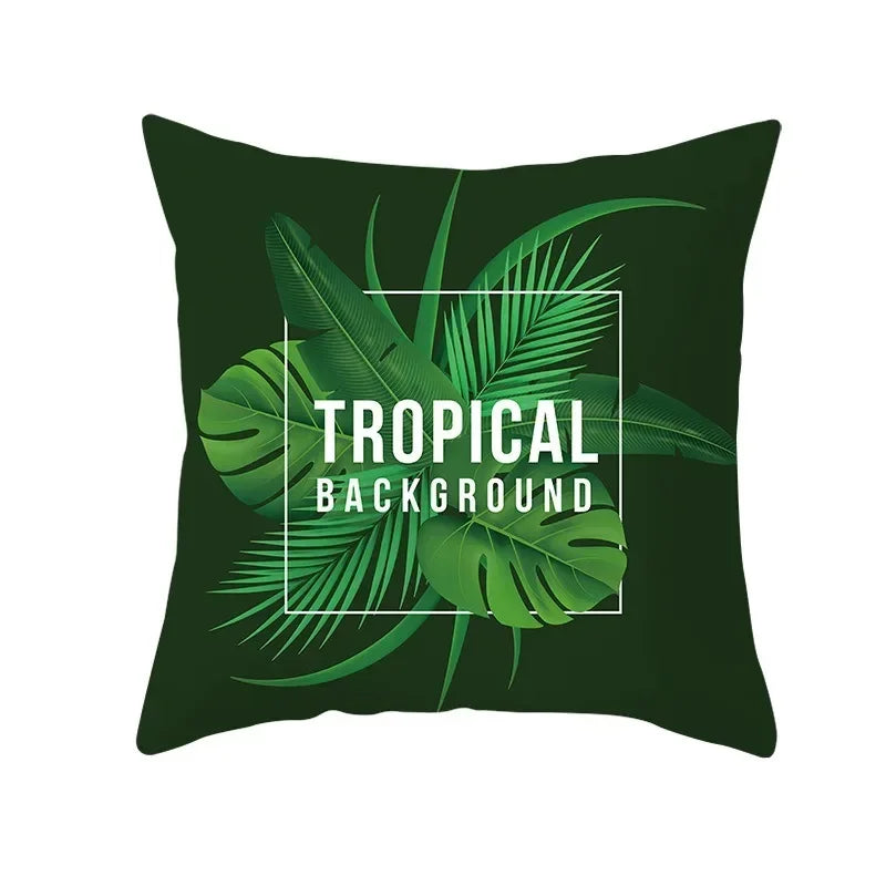Flamingo Flower Rainforest Cushion Cover with Tropical Plant Animal Pattern by Axyaa