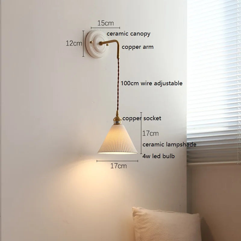 Axyaa Ceramic LED Wall Sconce with Adjustable Copper Arm