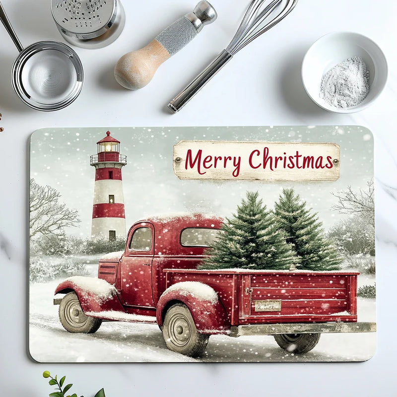 Axyaa Christmas Tree Coffee Dish Mat: Absorbent, Anti-slip, Quick Dry Drain Pad