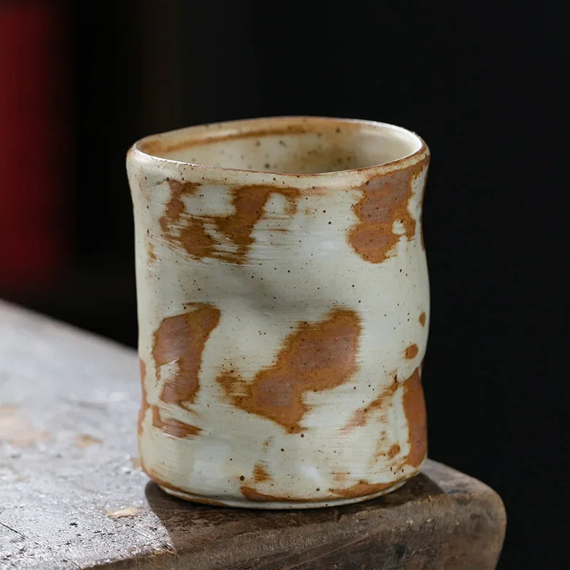 Axyaa Coarse Pottery Coffee Cup Hand Holding Retro Japanese Ceramic Espresso Cup