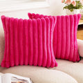 Axyaa Luxury Faux Fur Striped Pillow Covers White