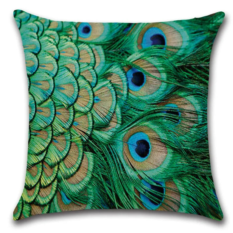Peacock Feather Printed Pillow Case 45x45cm - Axyaa Brand