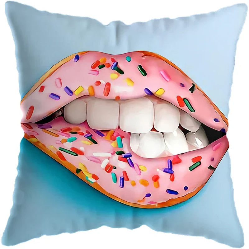 Pink Gold Lips Cushion Cover by Axyaa: Modern Nordic Diamond Painting Home Decor