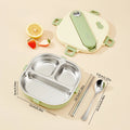 Axyaa Stainless Steel Square Lunch Box with Compartments and Cutlery