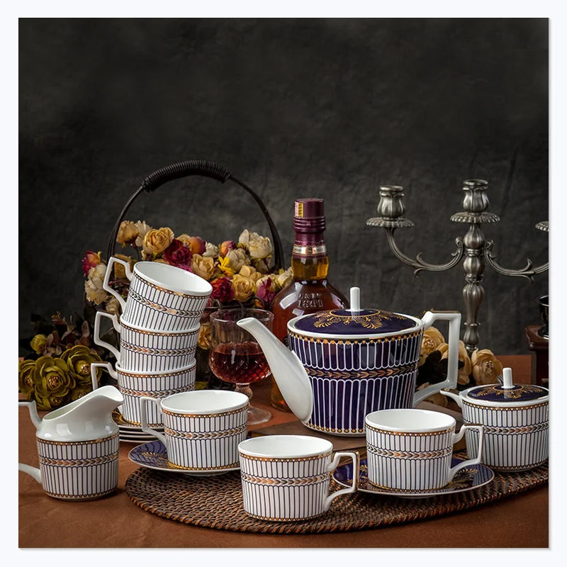 Axya™ European Bone Coffee Set: Coffee Pot, Cups, Saucer, Teapot, Tea Cup.