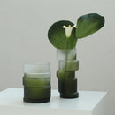 Axyaa Matte Green Bamboo Joint Glass Vase Geometric Terrarium Home Decoration