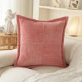Axyaa Soft Corduroy Striped Border Throw Pillow Covers 18x18 Inch