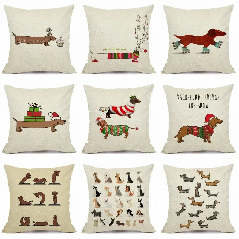 Axyaa Christmas Sausage Style Cushion Cover | Festive Dog Decorative Pillow Cover 45x45cm