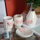 Axya White Bow Bathroom Set - 5-Piece Toiletries Kit