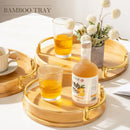 Axyaa Bamboo Round Tray: Modern Minimalist Tea Set, Pastry & Fruit Serving Tray.