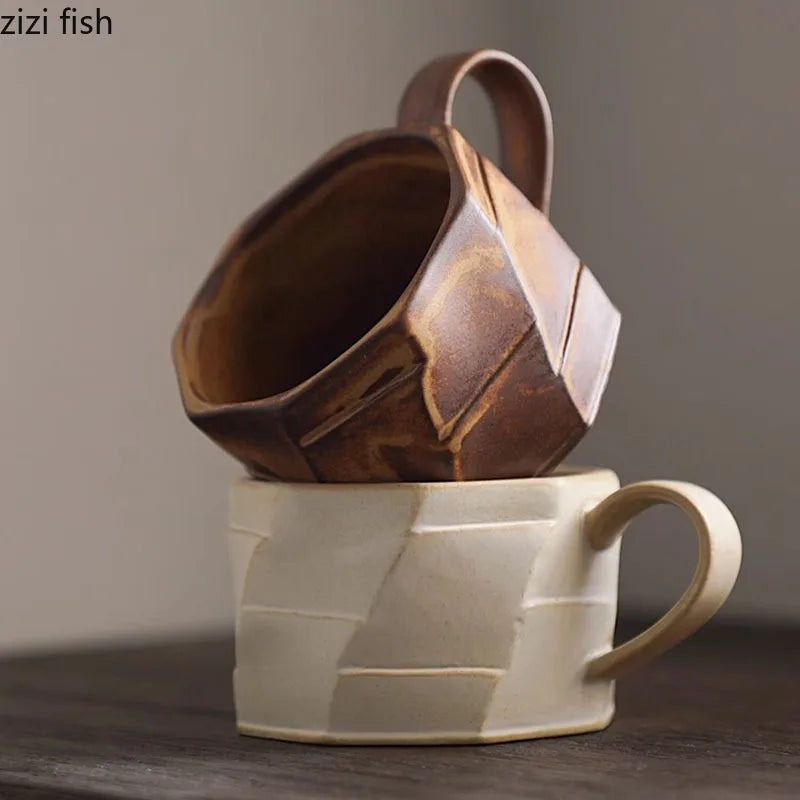 Axya Retro Ceramic Mug: Creative Texture Coffee Cup for Office, Home, and Beverages