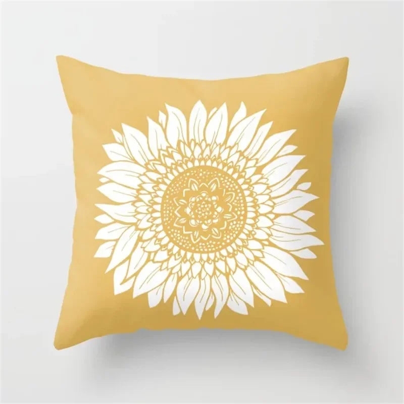 Yellow Geometric Polyester Cushion Cover by Axyaa - Modern Black Letter Pillow Cover