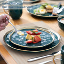 Axyaa Green Porcelain Dinnerware Set with Gold Trim - 16/32 Piece Tableware