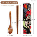 Axyaa Portable Wooden Cutlery Set: Chopsticks, Spoon, Cloth Bag - 3pcs Set