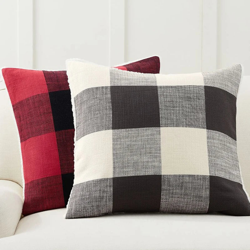 Axyaa Classic Retro Red/Black Plaid Teddy Pillow Cover 45x45cm