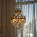 Axyaa Golden Crown Crystal Chandelier LED Pendant Lamp for Living Room