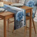Axyaa Blue Dahlia Oil Painting Table Runner - Home Dinner Table Decor