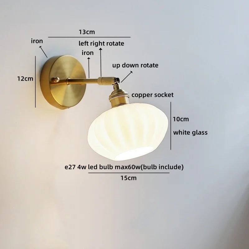 Axyaa White Glass LED Wall Lamps - Modern Nordic Interior, Up Down Rotate Lighting