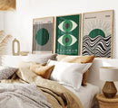 Axyaa Geometric Emerald Green Canvas Prints Set - Mid-century Bright Color Wall Art Posters