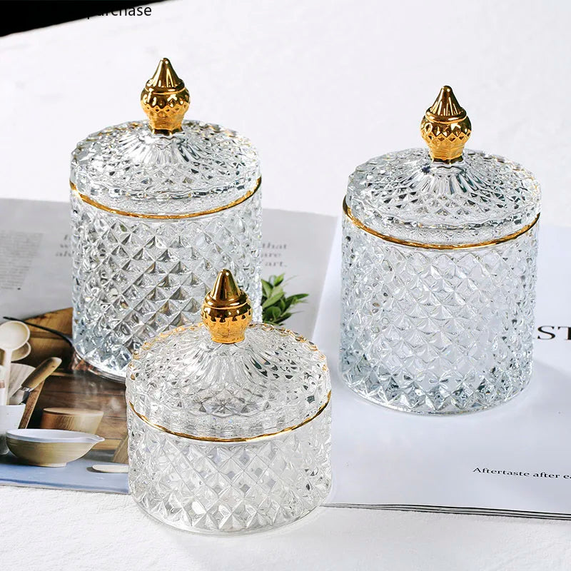 Axya Glass Jar with Cover: Jewelry, Candy, Cotton Swab Organizer