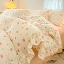 Axyaa Pink Tulip Duvet Set with Flat Sheet & Pillowcase Washed Cotton Queen Twin Full