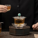 Axyaa Gold Turquoise Glass Tea Cup Set - High-grade Heat-resistant Kung Fu Tea Bowl