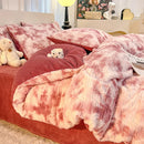 Luxury Axyaa Rabbit Fur Velvet Bedding Set, AB Side Duvet Cover, Flanne Plush Bed Sheet
