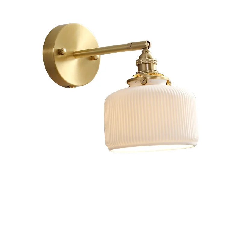 Axyaa Ceramic LED Wall Lamp with Pull Chain Switch - Modern White Black Copper Mirror Light