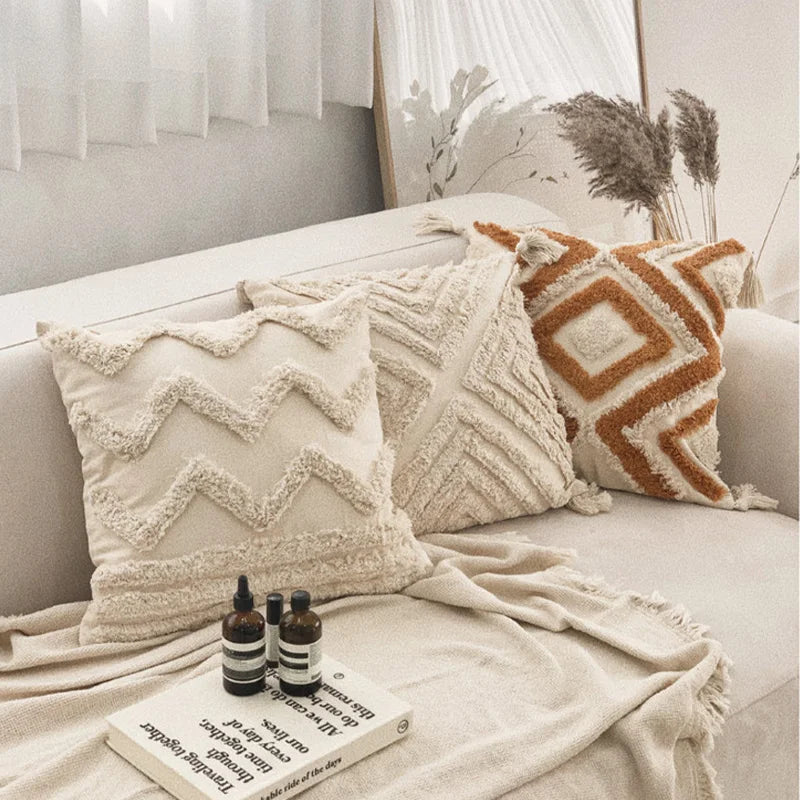 Bohemian Tufted Tassel Cushion Cover for Sofa 45x45, 30x50 - Axyaa