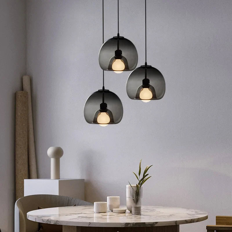 Axya Modern Round Glass Pendant Lamp for Restaurant with Concave Base