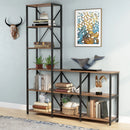 Axyaa Industrial Ladder Corner Bookcase, 6-Tier Rustic Open Shelf Storage Organizer