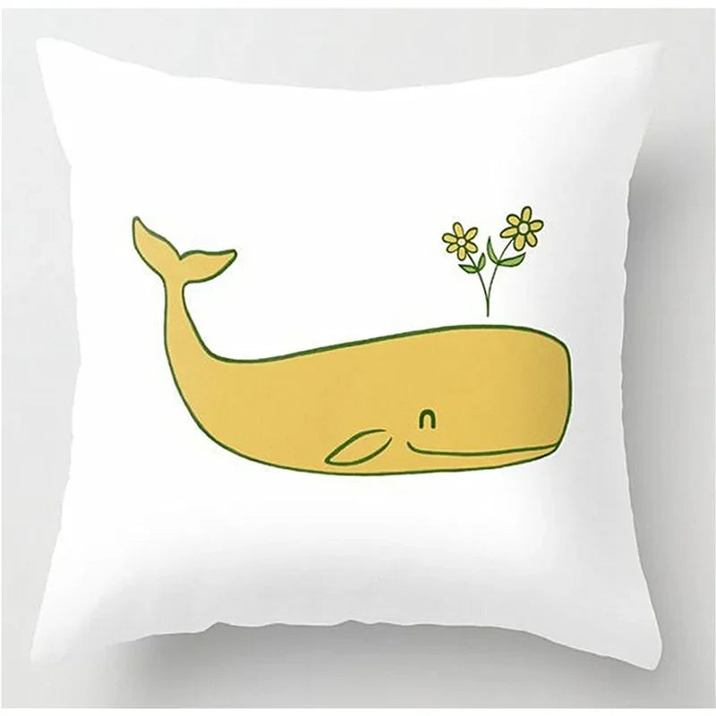 Yellow Floral Leaves Pattern Cushion Cover for Modern Living Room by Axyaa